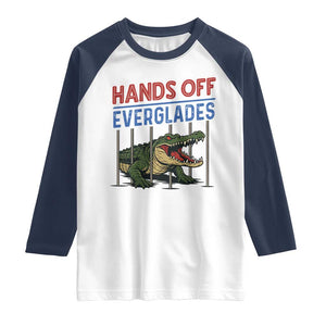 Hands Off Everglades Raglan Shirt Alligator Protest TS02 White Navy Print Your Wear