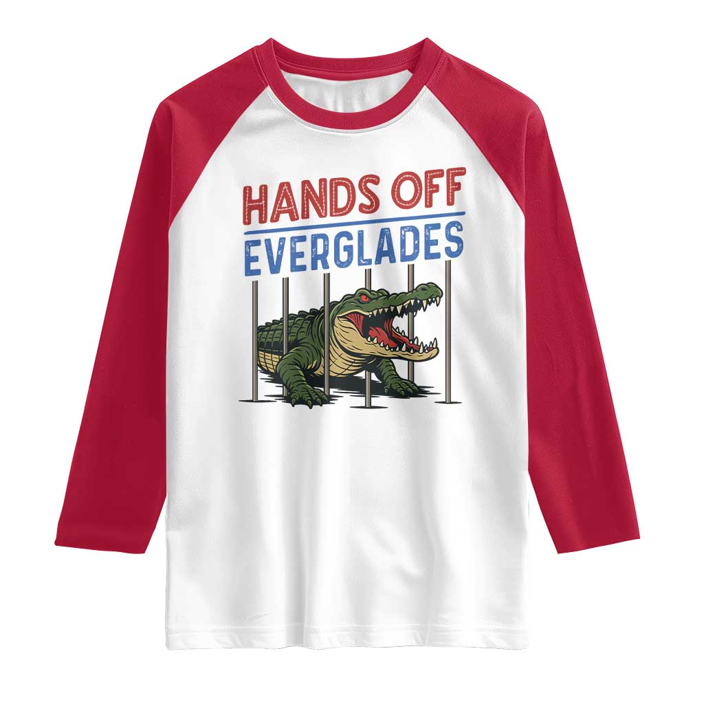 Hands Off Everglades Raglan Shirt Alligator Protest TS02 White Red Print Your Wear