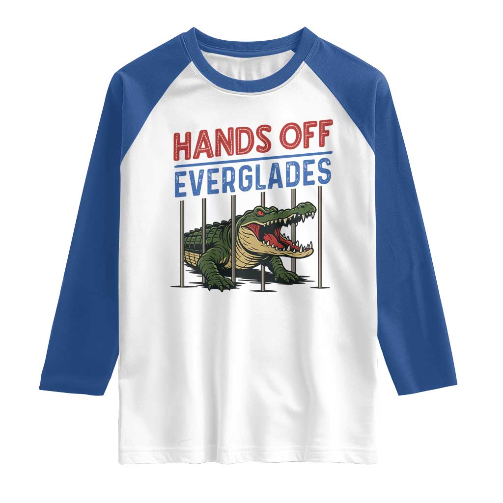 Hands Off Everglades Raglan Shirt Alligator Protest TS02 White Royal Print Your Wear
