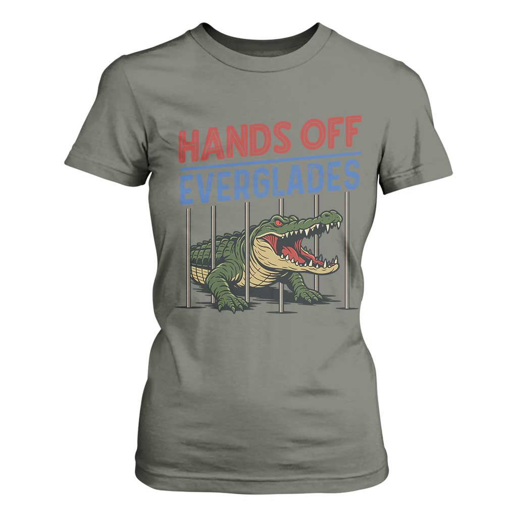 Hands Off Everglades T Shirt For Women Alligator Protest TS02 Military Green Print Your Wear