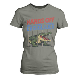 Hands Off Everglades T Shirt For Women Alligator Protest TS02 Military Green Print Your Wear