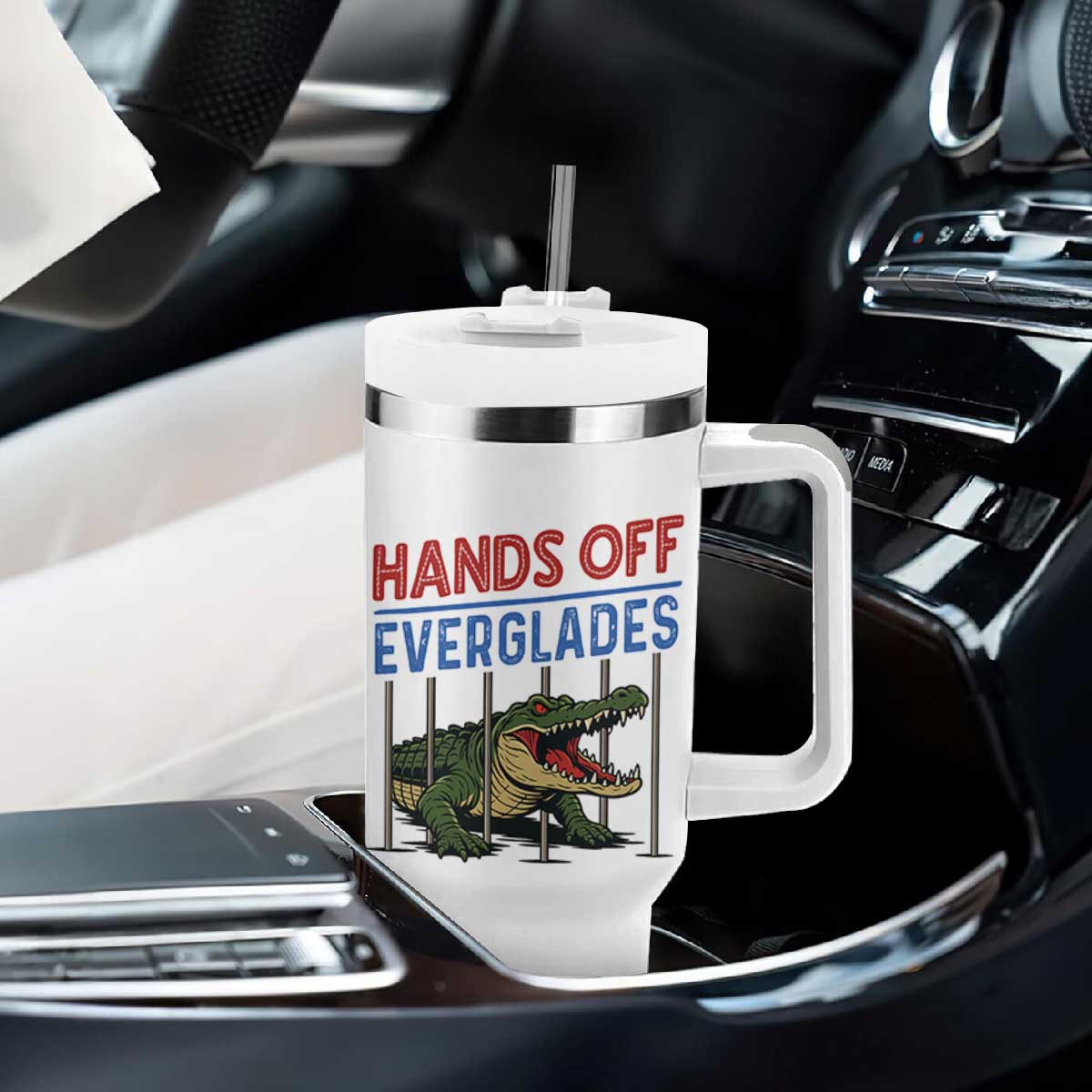 Hands Off Everglades Tumbler With Handle Alligator Protest TS02 Print Your Wear
