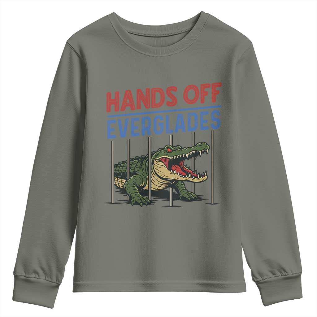 Hands Off Everglades Youth Sweatshirt Alligator Protest TS02 Military Green Print Your Wear