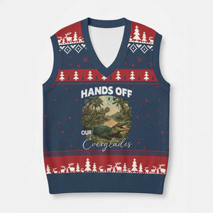 Hands Off Our Everglades V-Neck Knit Sweater Vest Vintage Alligator Swamp TS02 Navy Red Print Your Wear