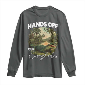 Hands Off Our Everglades Long Sleeve Shirt Vintage Alligator Swamp TS02 Dark Heather Print Your Wear