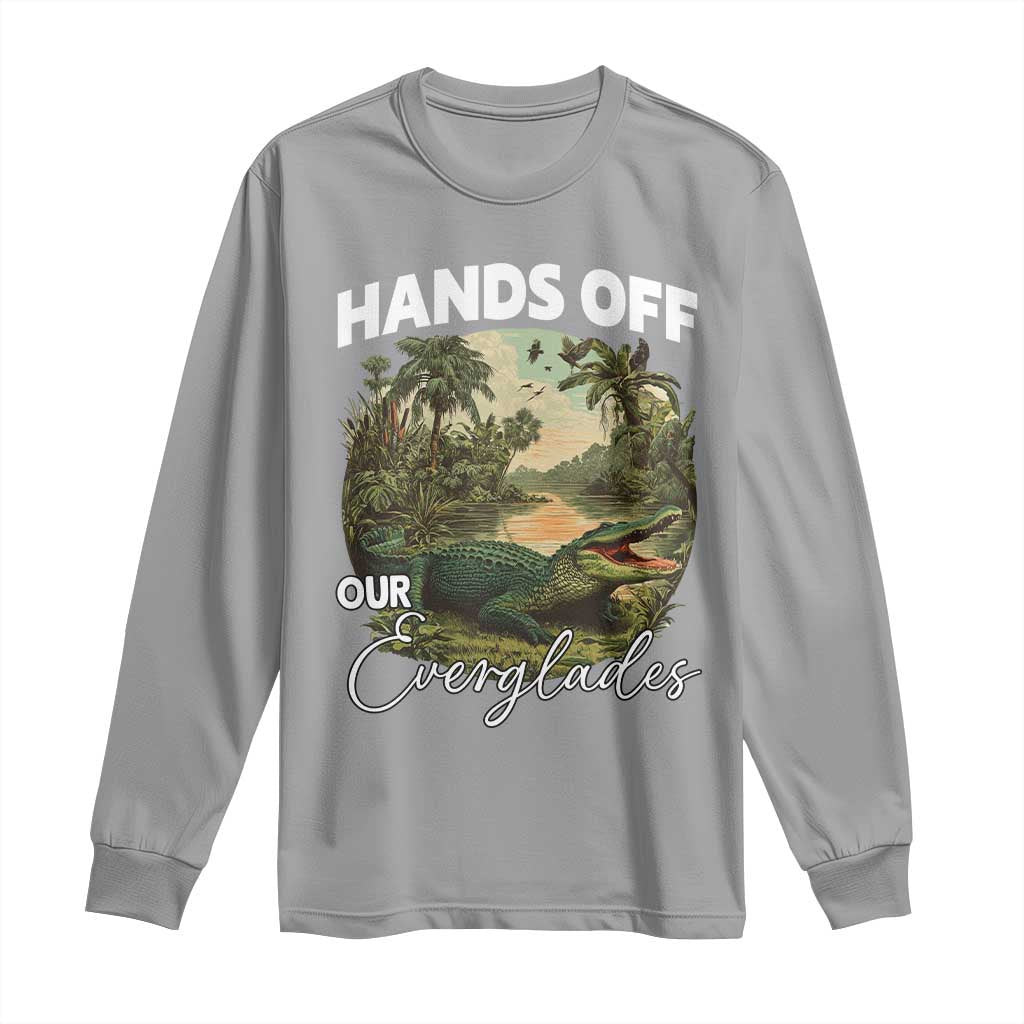 Hands Off Our Everglades Long Sleeve Shirt Vintage Alligator Swamp TS02 Sport Gray Print Your Wear