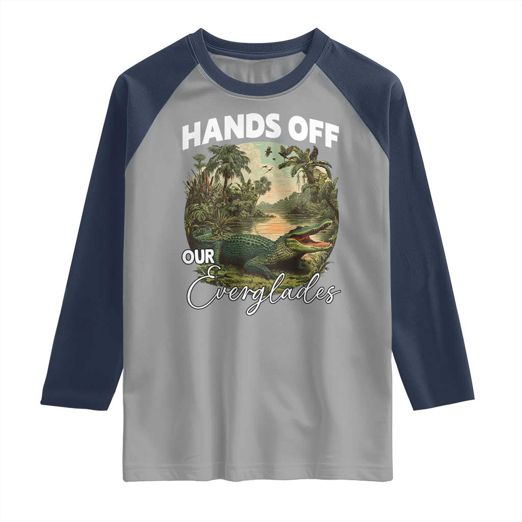 Hands Off Our Everglades Raglan Shirt Vintage Alligator Swamp TS02 Sport Gray Navy Print Your Wear