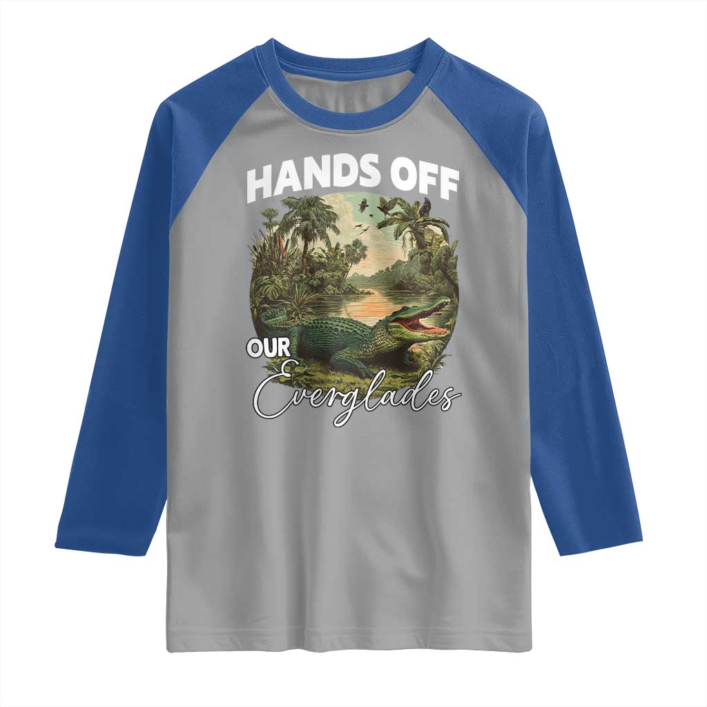 Hands Off Our Everglades Raglan Shirt Vintage Alligator Swamp TS02 Sport Gray Royal Print Your Wear