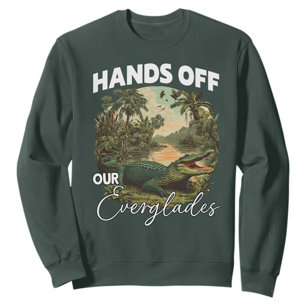 Hands Off Our Everglades Sweatshirt Vintage Alligator Swamp TS02 Dark Forest Green Print Your Wear