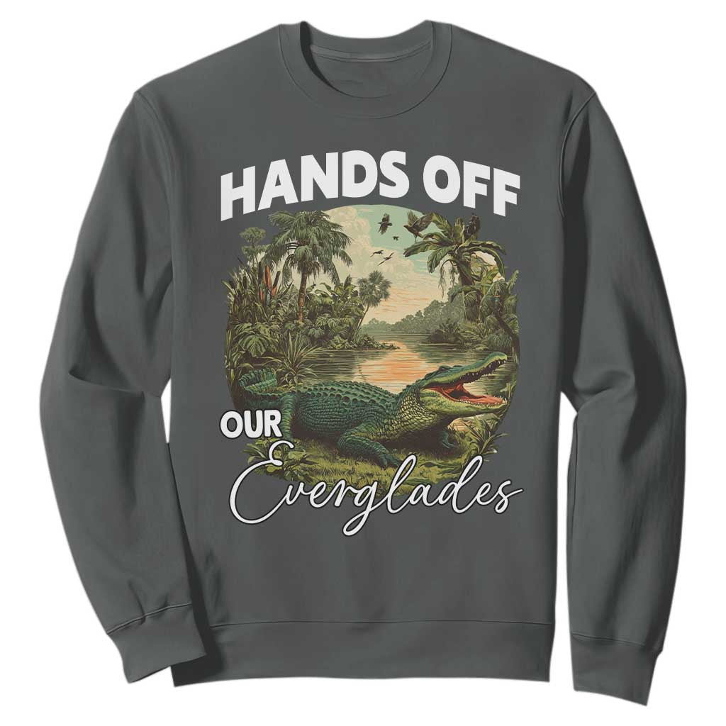 Hands Off Our Everglades Sweatshirt Vintage Alligator Swamp TS02 Dark Heather Print Your Wear