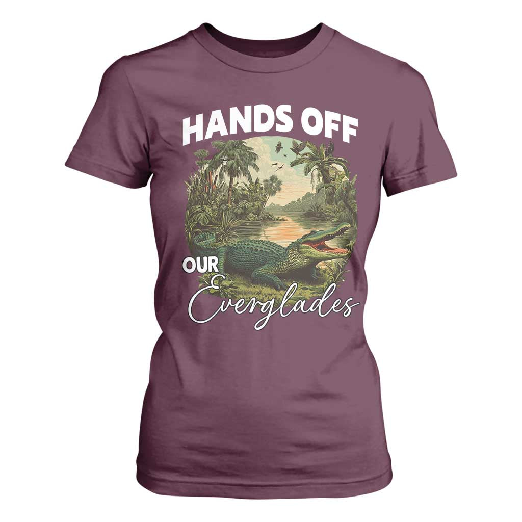 Hands Off Our Everglades T Shirt For Women Vintage Alligator Swamp TS02 Maroon Print Your Wear