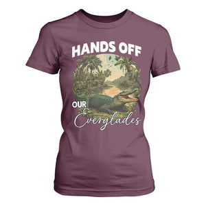 Hands Off Our Everglades T Shirt For Women Vintage Alligator Swamp TS02 Maroon Print Your Wear