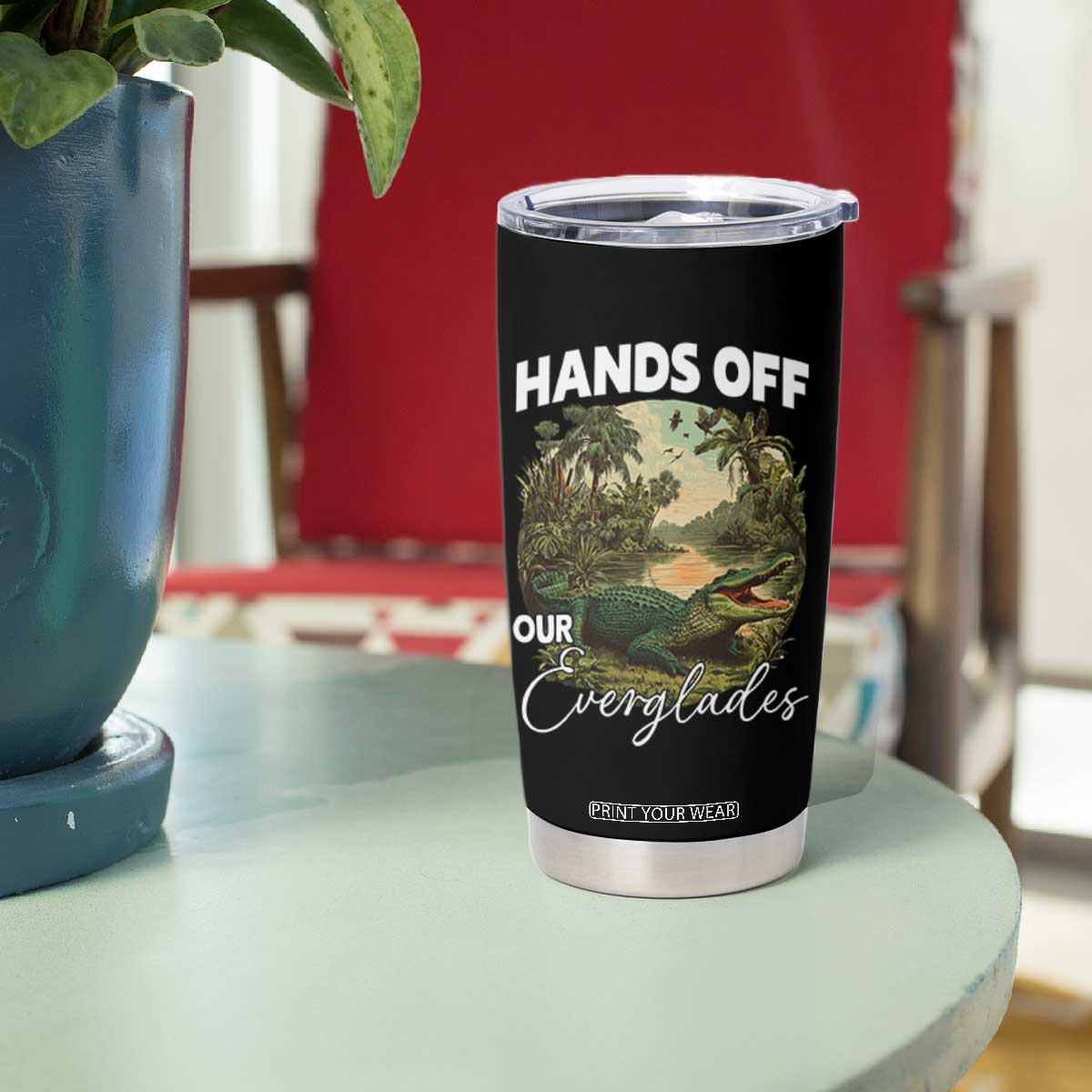 Hands Off Our Everglades Tumbler Cup Vintage Alligator Swamp TS02 Print Your Wear
