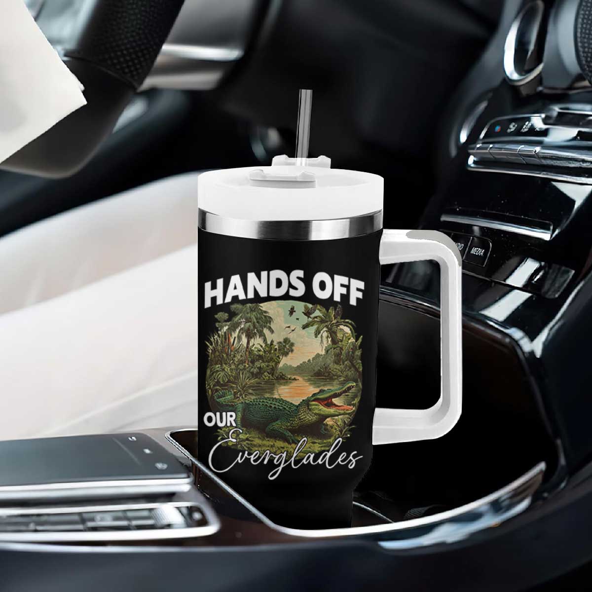 Hands Off Our Everglades Tumbler With Handle Vintage Alligator Swamp TS02 Print Your Wear