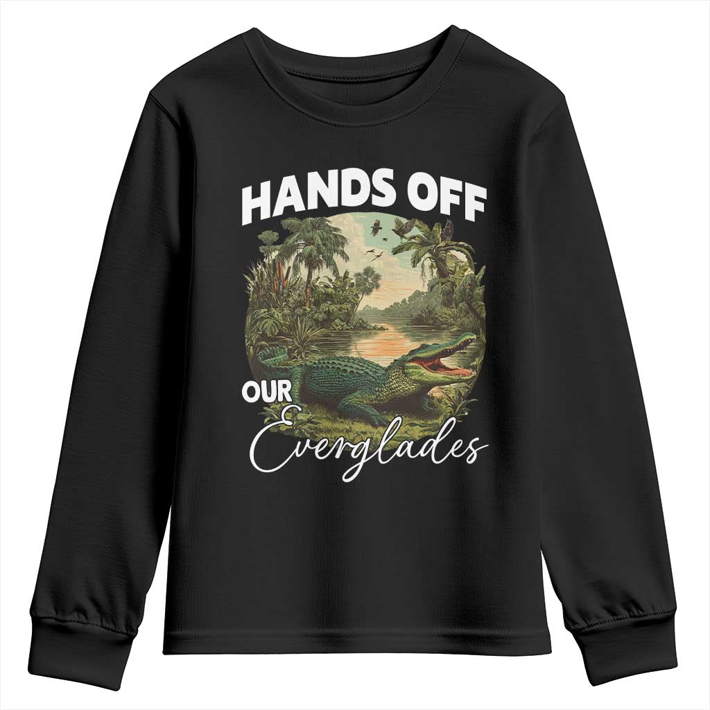 Hands Off Our Everglades Youth Sweatshirt Vintage Alligator Swamp TS02 Black Print Your Wear