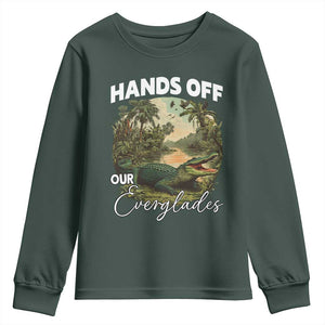 Hands Off Our Everglades Youth Sweatshirt Vintage Alligator Swamp TS02 Dark Forest Green Print Your Wear