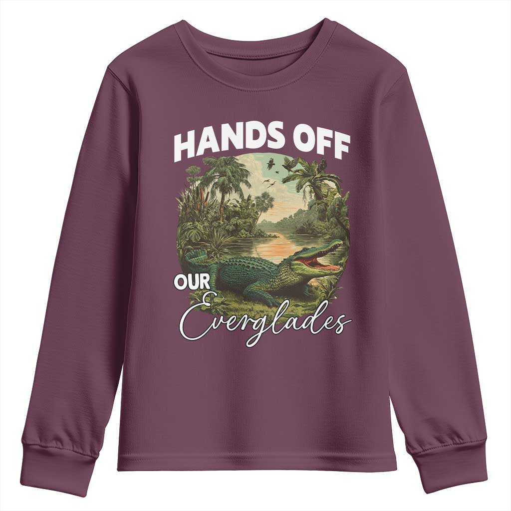 Hands Off Our Everglades Youth Sweatshirt Vintage Alligator Swamp TS02 Maroon Print Your Wear
