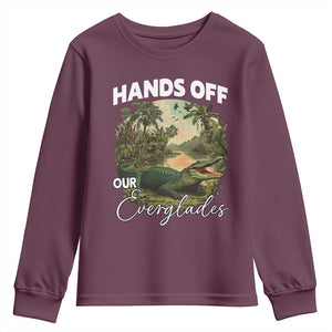 Hands Off Our Everglades Youth Sweatshirt Vintage Alligator Swamp TS02 Maroon Print Your Wear
