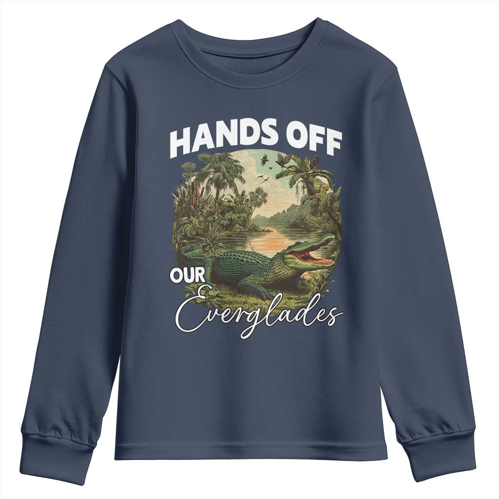 Hands Off Our Everglades Youth Sweatshirt Vintage Alligator Swamp TS02 Navy Print Your Wear