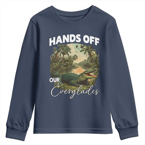 Hands Off Our Everglades Youth Sweatshirt Vintage Alligator Swamp TS02 Navy Print Your Wear