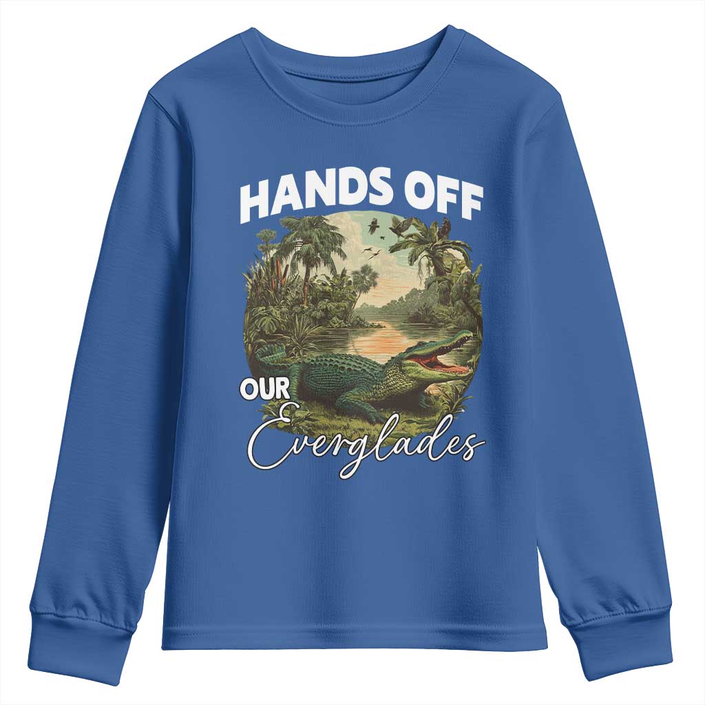 Hands Off Our Everglades Youth Sweatshirt Vintage Alligator Swamp TS02 Royal Blue Print Your Wear