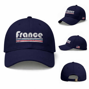 Vintage France Flag Distressed Retro Graphic Baseball Cap Patriotic French Heritage Pride Gift TS02 Baseball Cap Universal Fit Dark Blue Print Your Wear