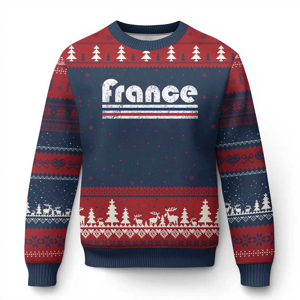 Vintage France Flag Distressed Retro Graphic Ugly Christmas Sweater Patriotic French Heritage Pride Gift TS02 Navy Red Print Your Wear