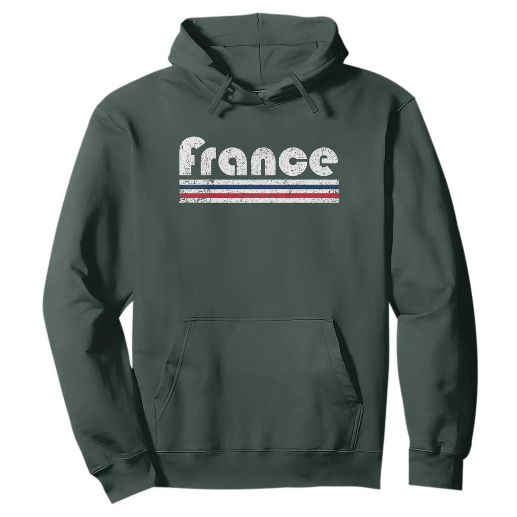 Vintage France Flag Distressed Retro Graphic Hoodie Patriotic French Heritage Pride Gift TS02 Dark Forest Green Print Your Wear