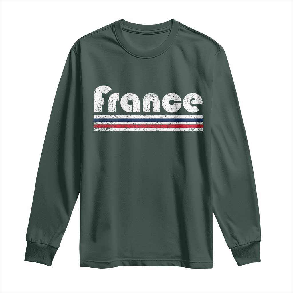 Vintage France Flag Distressed Retro Graphic Long Sleeve Shirt Patriotic French Heritage Pride Gift TS02 Dark Forest Green Print Your Wear