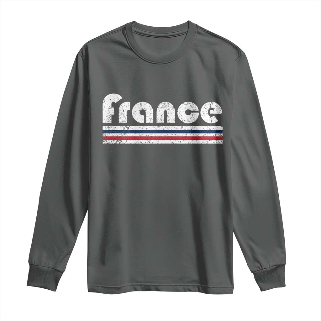 Vintage France Flag Distressed Retro Graphic Long Sleeve Shirt Patriotic French Heritage Pride Gift TS02 Dark Heather Print Your Wear