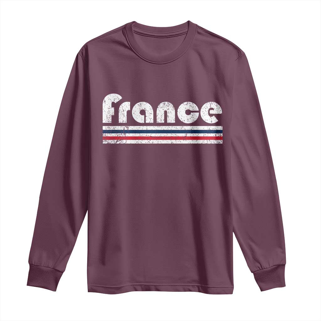 Vintage France Flag Distressed Retro Graphic Long Sleeve Shirt Patriotic French Heritage Pride Gift TS02 Maroon Print Your Wear