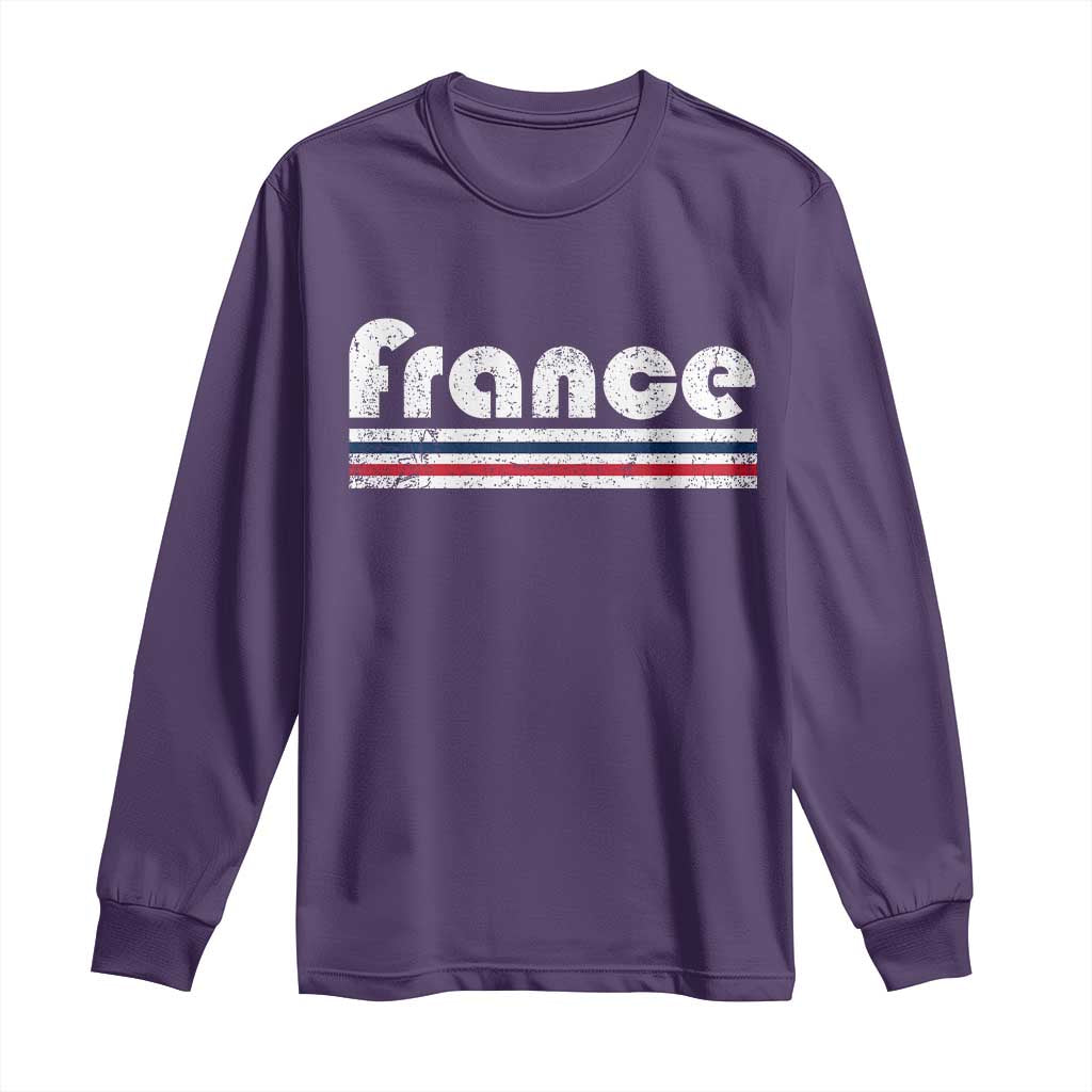 Vintage France Flag Distressed Retro Graphic Long Sleeve Shirt Patriotic French Heritage Pride Gift TS02 Purple Print Your Wear