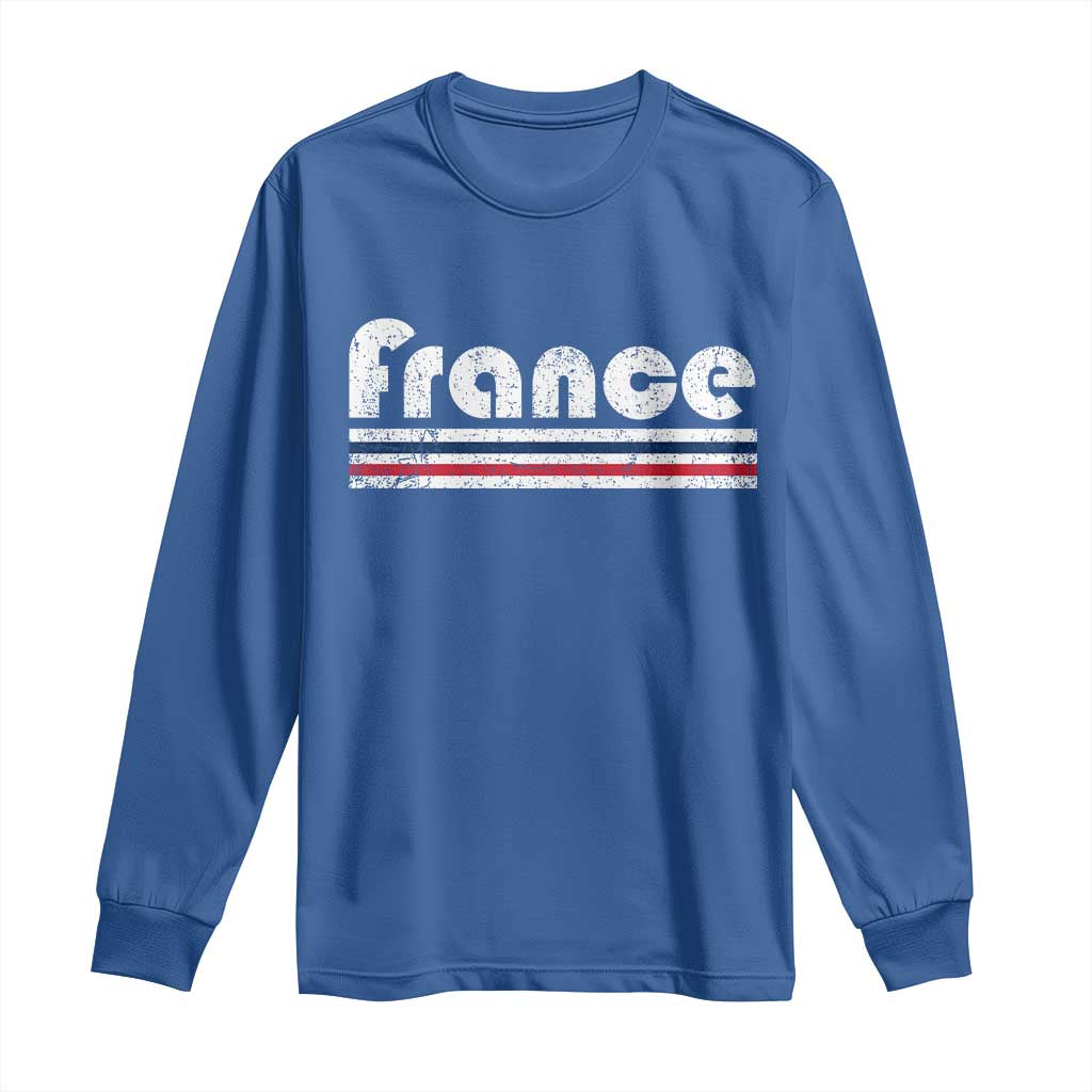 Vintage France Flag Distressed Retro Graphic Long Sleeve Shirt Patriotic French Heritage Pride Gift TS02 Royal Blue Print Your Wear