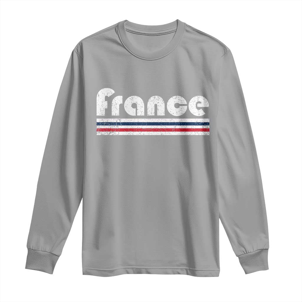 Vintage France Flag Distressed Retro Graphic Long Sleeve Shirt Patriotic French Heritage Pride Gift TS02 Sport Gray Print Your Wear