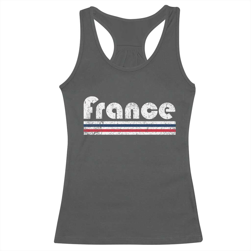 Vintage France Flag Distressed Retro Graphic Racerback Tank Top Patriotic French Heritage Pride Gift TS02 Dark Heather Print Your Wear
