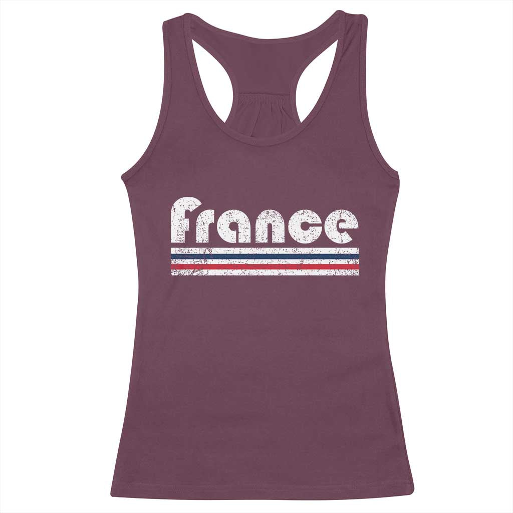 Vintage France Flag Distressed Retro Graphic Racerback Tank Top Patriotic French Heritage Pride Gift TS02 Maroon Print Your Wear