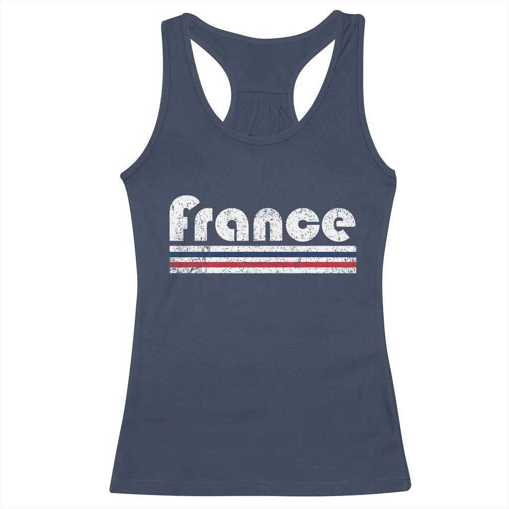 Vintage France Flag Distressed Retro Graphic Racerback Tank Top Patriotic French Heritage Pride Gift TS02 Navy Print Your Wear