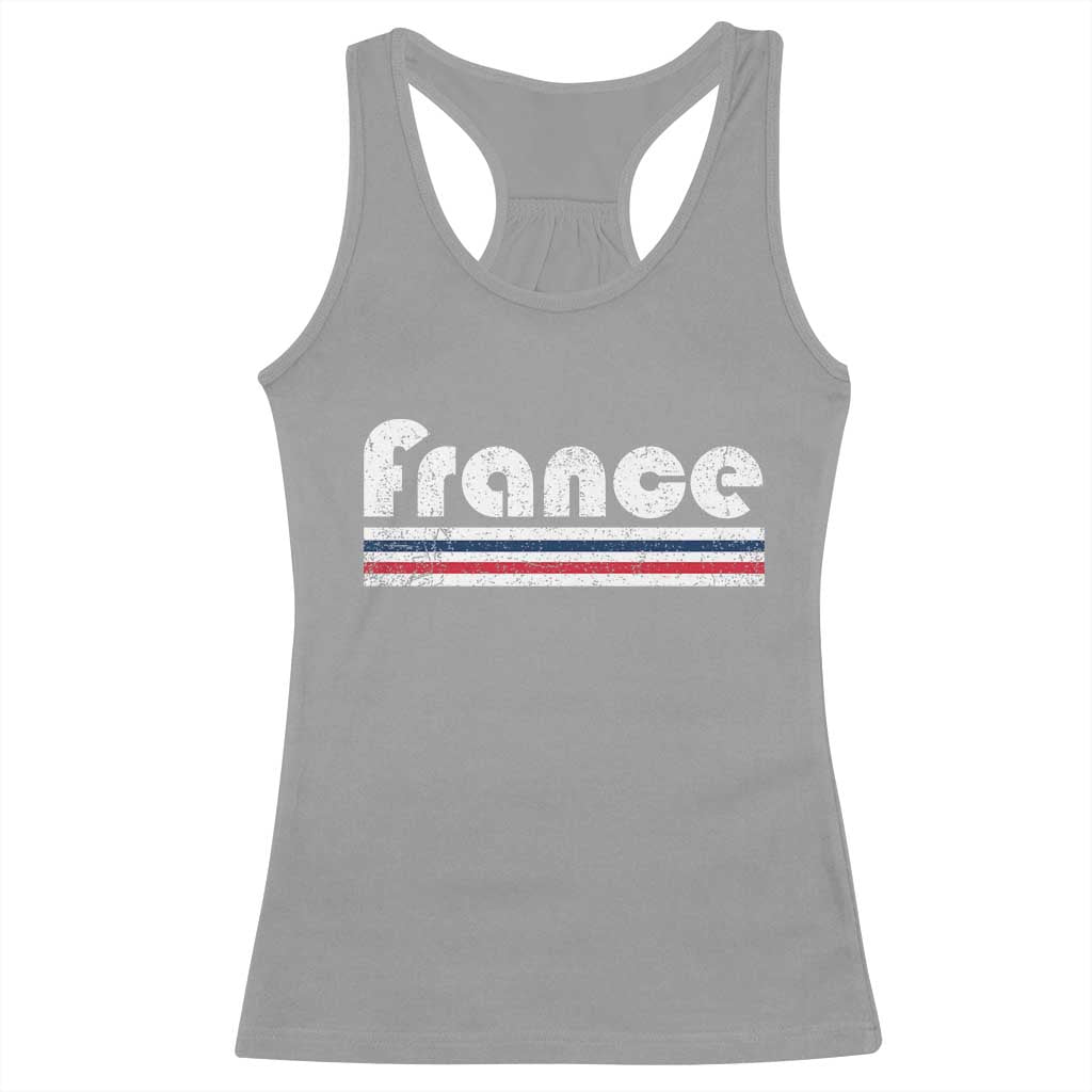 Vintage France Flag Distressed Retro Graphic Racerback Tank Top Patriotic French Heritage Pride Gift TS02 Sport Gray Print Your Wear