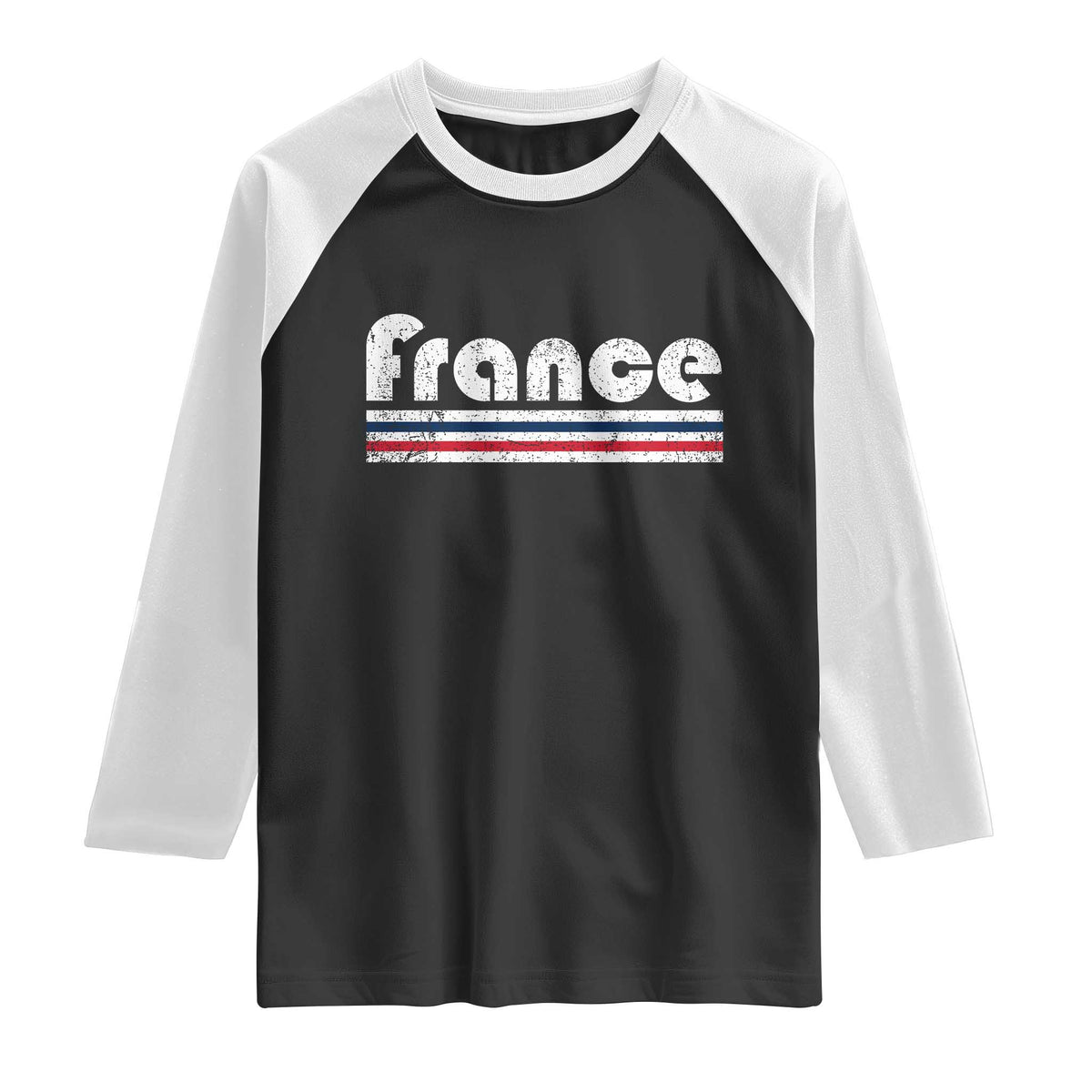 Vintage France Flag Distressed Retro Graphic Raglan Shirt Patriotic French Heritage Pride Gift TS02 Black White Print Your Wear