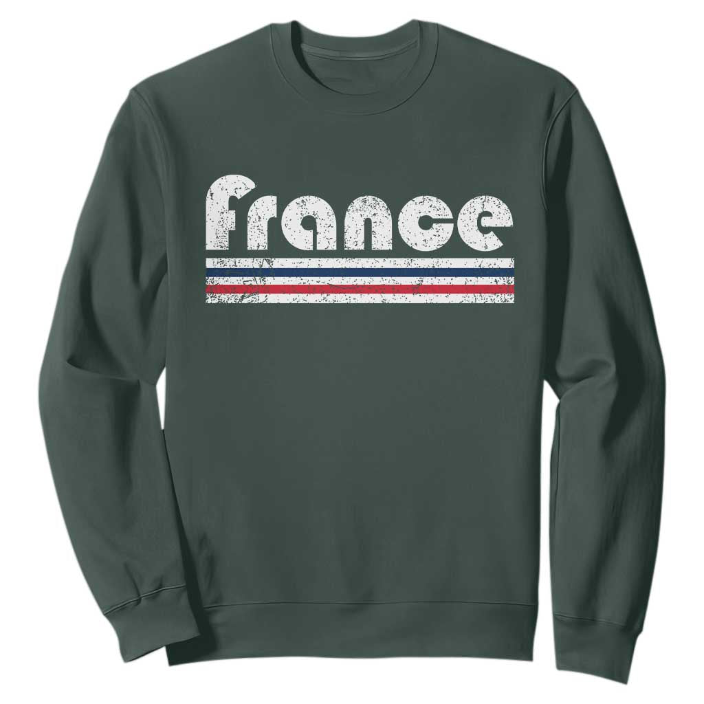 Vintage France Flag Distressed Retro Graphic Sweatshirt Patriotic French Heritage Pride Gift TS02 Dark Forest Green Print Your Wear