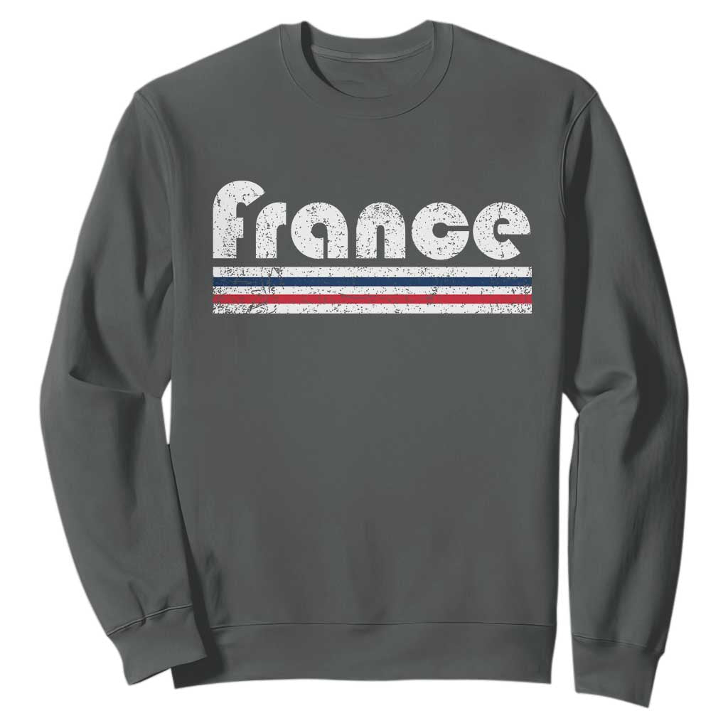 Vintage France Flag Distressed Retro Graphic Sweatshirt Patriotic French Heritage Pride Gift TS02 Dark Heather Print Your Wear