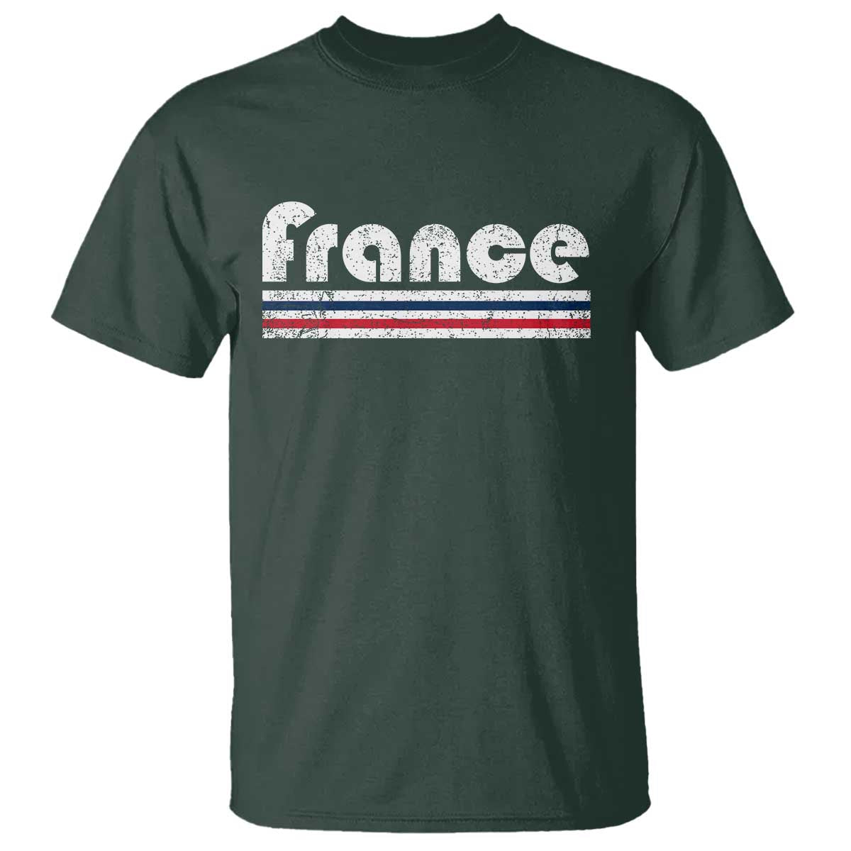 Vintage France Flag Distressed Retro Graphic T Shirt Patriotic French Heritage Pride Gift TS02 Dark Forest Green Print Your Wear