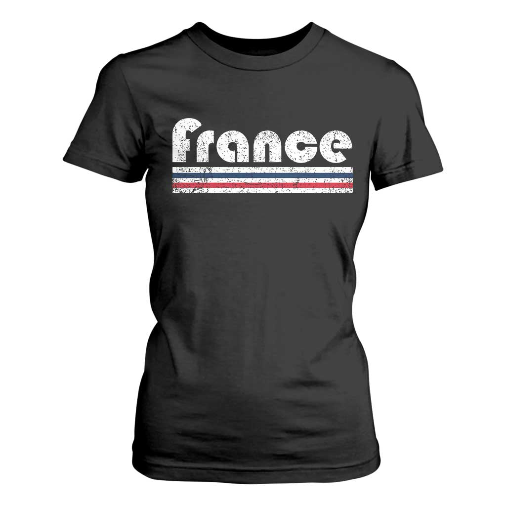 Vintage France Flag Distressed Retro Graphic T Shirt For Women Patriotic French Heritage Pride Gift TS02 Black Print Your Wear