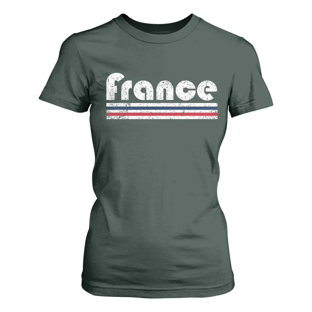 Vintage France Flag Distressed Retro Graphic T Shirt For Women Patriotic French Heritage Pride Gift TS02 Dark Forest Green Print Your Wear