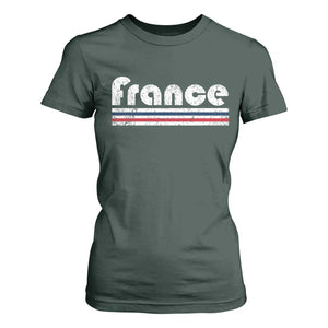 Vintage France Flag Distressed Retro Graphic T Shirt For Women Patriotic French Heritage Pride Gift TS02 Dark Forest Green Print Your Wear