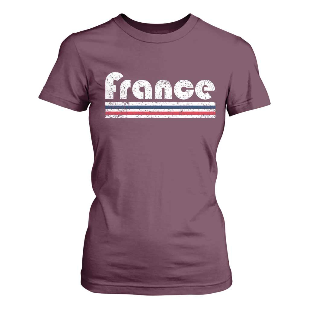 Vintage France Flag Distressed Retro Graphic T Shirt For Women Patriotic French Heritage Pride Gift TS02 Maroon Print Your Wear