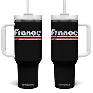 Vintage France Flag Distressed Retro Graphic Tumbler With Handle Patriotic French Heritage Pride Gift TS02 One Size: 40 oz Black Print Your Wear