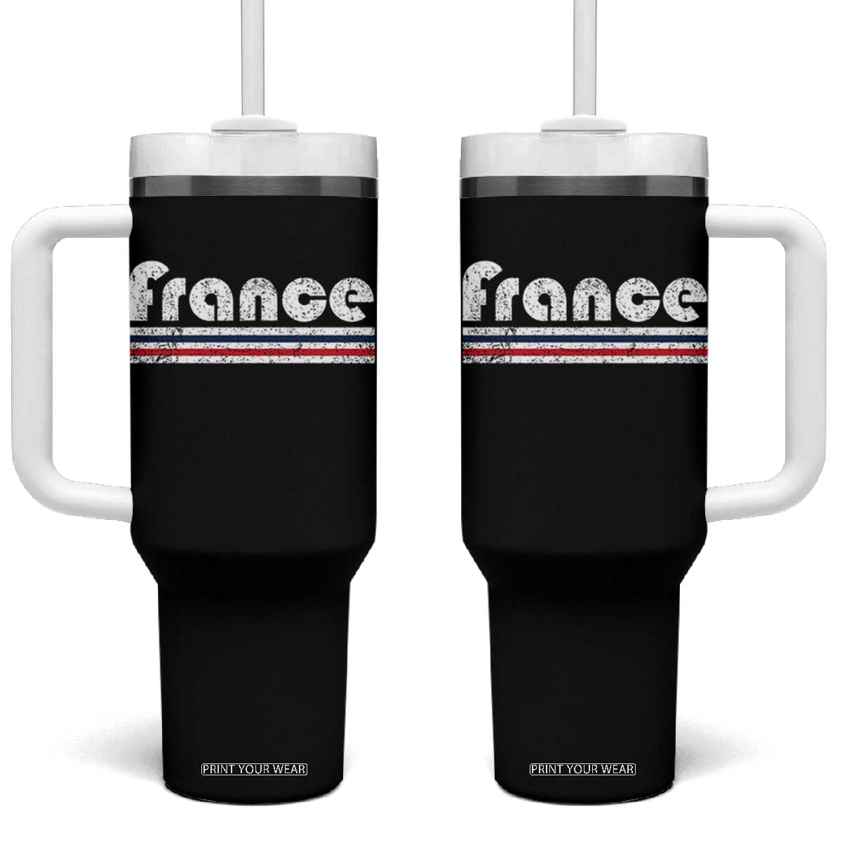 Vintage France Flag Distressed Retro Graphic Tumbler With Handle Patriotic French Heritage Pride Gift TS02 One Size: 40 oz Black Print Your Wear