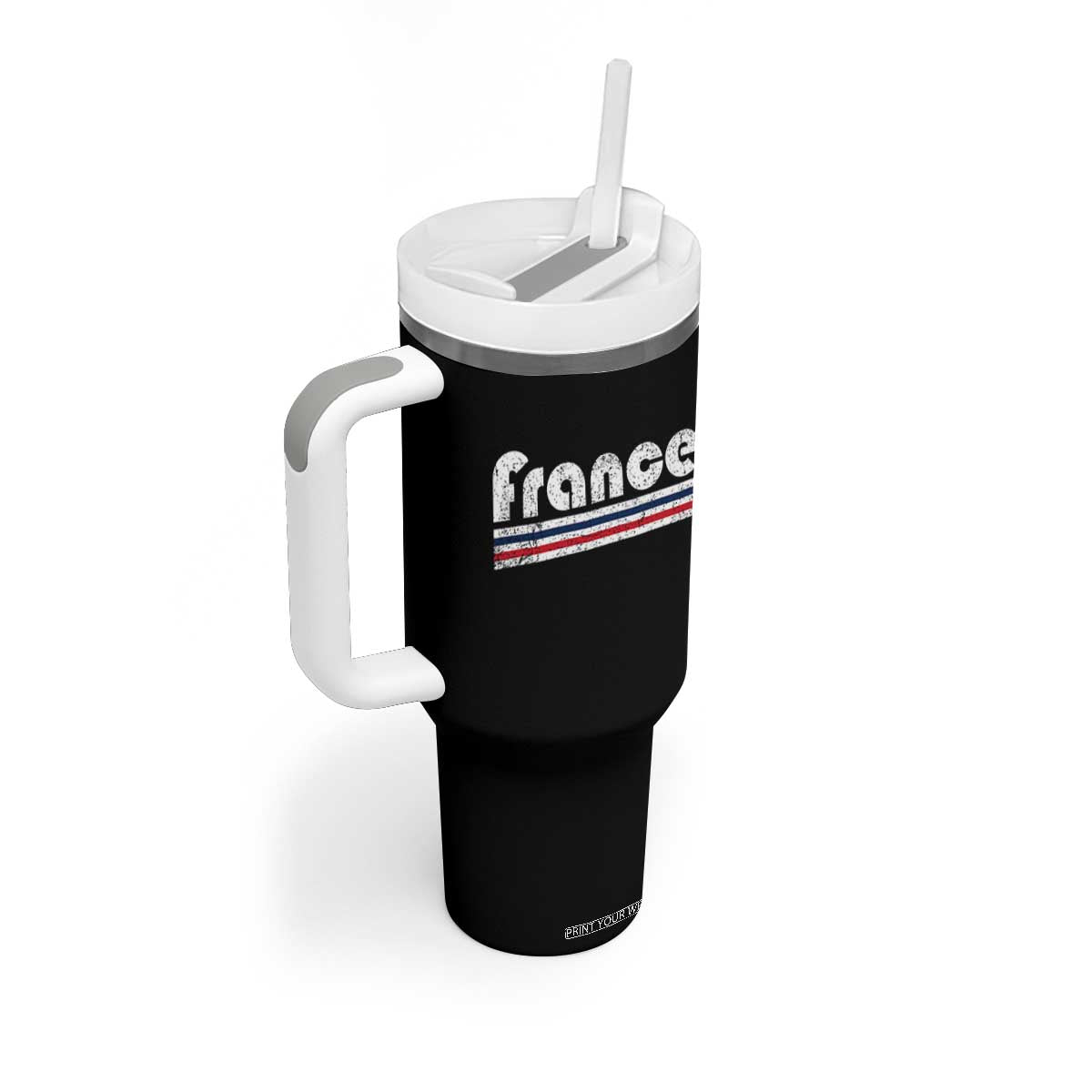 Vintage France Flag Distressed Retro Graphic Tumbler With Handle Patriotic French Heritage Pride Gift TS02 Print Your Wear