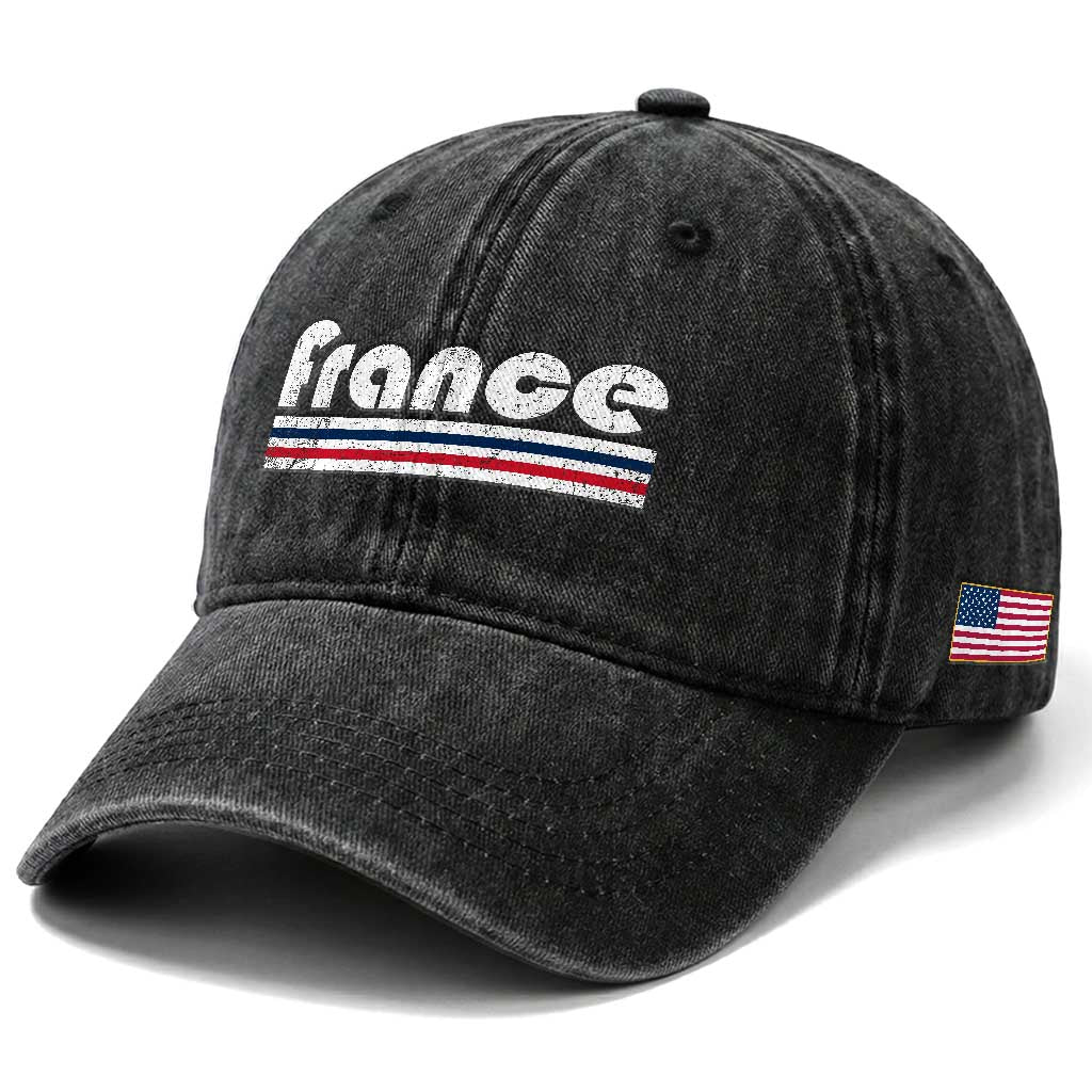 Vintage France Flag Distressed Retro Graphic Washed Cotton Baseball Cap Patriotic French Heritage Pride Gift TS02 Print Your Wear